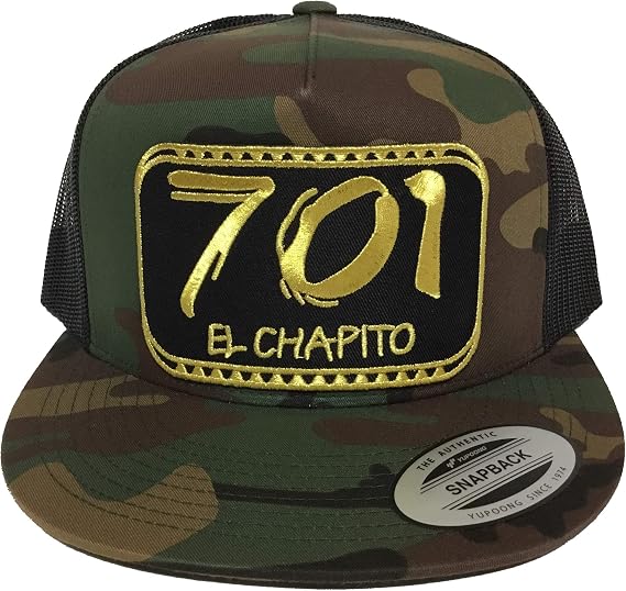 Mexico El Chapo 701 chapito Logo Gold Hat Camo Black mesh