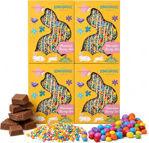 Kingsbridge Easter Chocolate Bunny Bars, Pack of 4 | 4 Belgian Milk Chocolate Easter Bunnies With Candy Coated Milk Topping, For Easter Gifts, Egg Hunts And Hampers