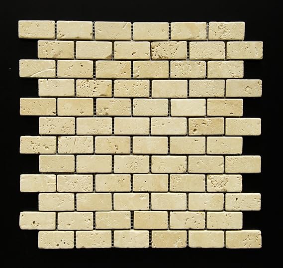 Light 1 x 2 Tumbled Travertine Brick Mosaic Tile