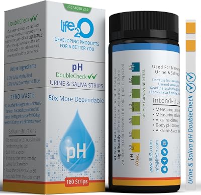 DoubleCheck Urine and Saliva pH Test Strips 180ct, 50x More Dependable pH Balance Testing, Alkaline and Acid Levels in The Body for Women, Men and Kids