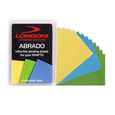 Longoni Abrado Ultra Fine Sanding Sheets for Smoothing Burnishing Billiard Pool Cue Shafts 3 Sanding Grades 4 Complete Sets