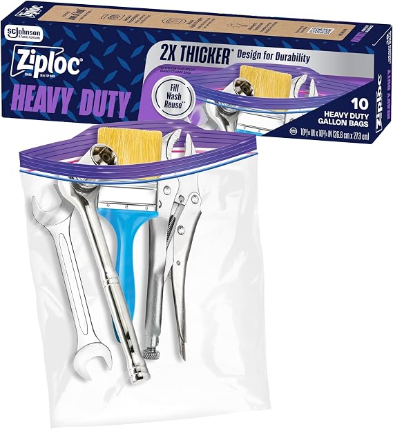 Ziploc Heavy Duty Gallon Storage Bags, Reusable Large Bag for Food, Tools, Craft, and Clothing Storage, 10 Count