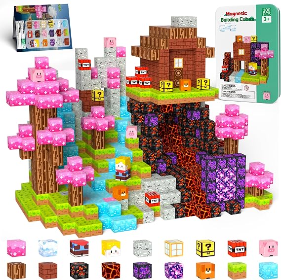 100PCS Magnetic Blocks Magnet Building Cubes Birthday Gifts for Kids