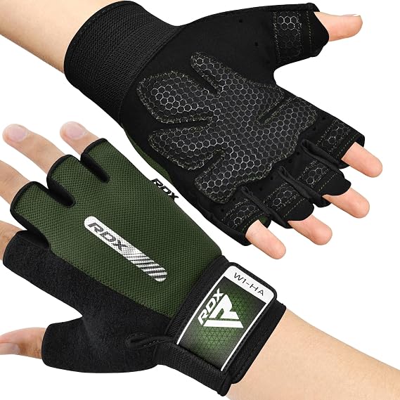 RDX Weight Lifting Gloves Gym Fitness Workout, Anti Slip Padded Full Palm Protection, Ultra Ventilated, Bodybuilding Strength Training HIIT WOD Exercise, Half Finger Men Women Cycling Rowing Climbing