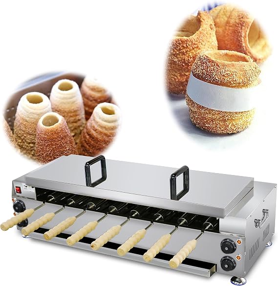Commercial Electric Chimney Cake Oven with 8 Pcs Roller, Hungarian Kurtos Kalacs Cake Pop Roller Machine, Ice Cream Cone Grill Maker, Perfect for Restaurant Home Kitchen Snack Bar, 6000W
