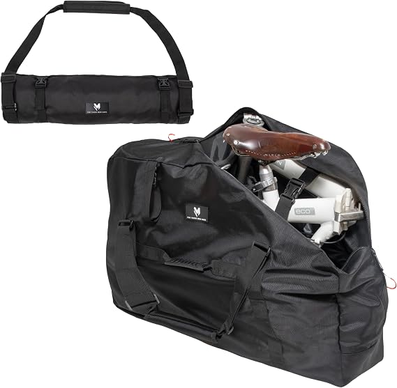 lamaki Bike Travel Bag, Folding Bike Bag 14-20 inch - Universal Fit - Heavy Duty 1680D Nylon, Premium Metal Zippers, Roll up for Storage - Bike Travel Case