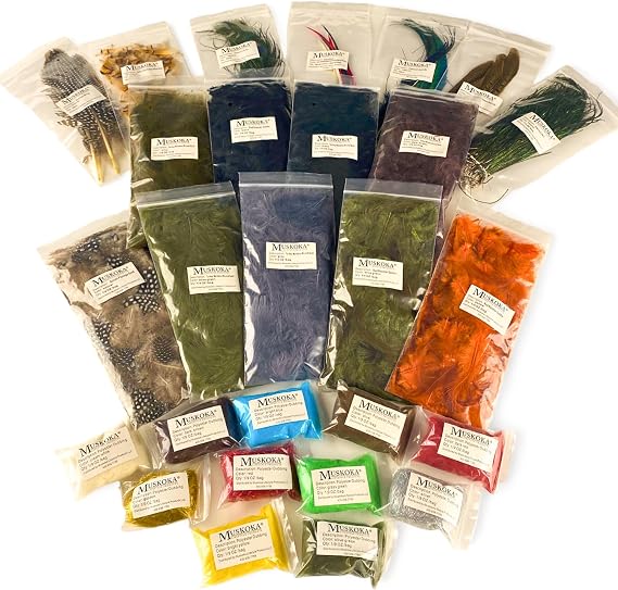 Premium Fly Tying Materials Kit - Comprehensive Variety Pack for Fly Fishing, UV Dyed Marabou, Hackle, Peacock Feathers, Synthetic Dubbing, Ideal for Trout Fishing, Beginners & Experts