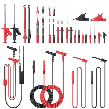 27PCS Multimeter Test Leads with Replaceable Wire Piercing Probes,Crocodile Clips,Test Hook Clips,and Test Tweezer Flexible Wires Professional Kit for Digital Electrical Multimeter Testing