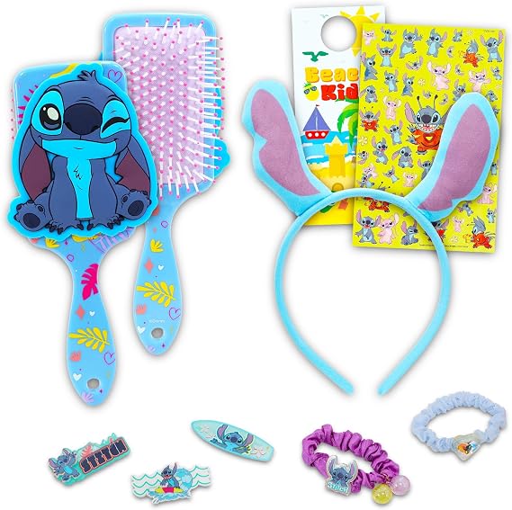 Lilo and Stitch Hair Accessories Set - Bundle with Stitch Hair Scrunchies, Hair Brush, Barrettes, Stickers, Tattoos, and More | Stitch Accessories for Girls