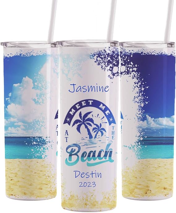 AVITO Personalized Beach Vacation Tumbler, 20 oz Skinny Tumbler with lid and straw, Family Vacation Cups, Family Trip Gift, Bachelorette Trip, Girls Trip Tumbler- Custom Summer Travel Mug