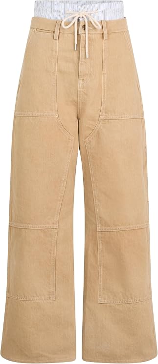 Washed Double Waistband Wide-Leg Jeans