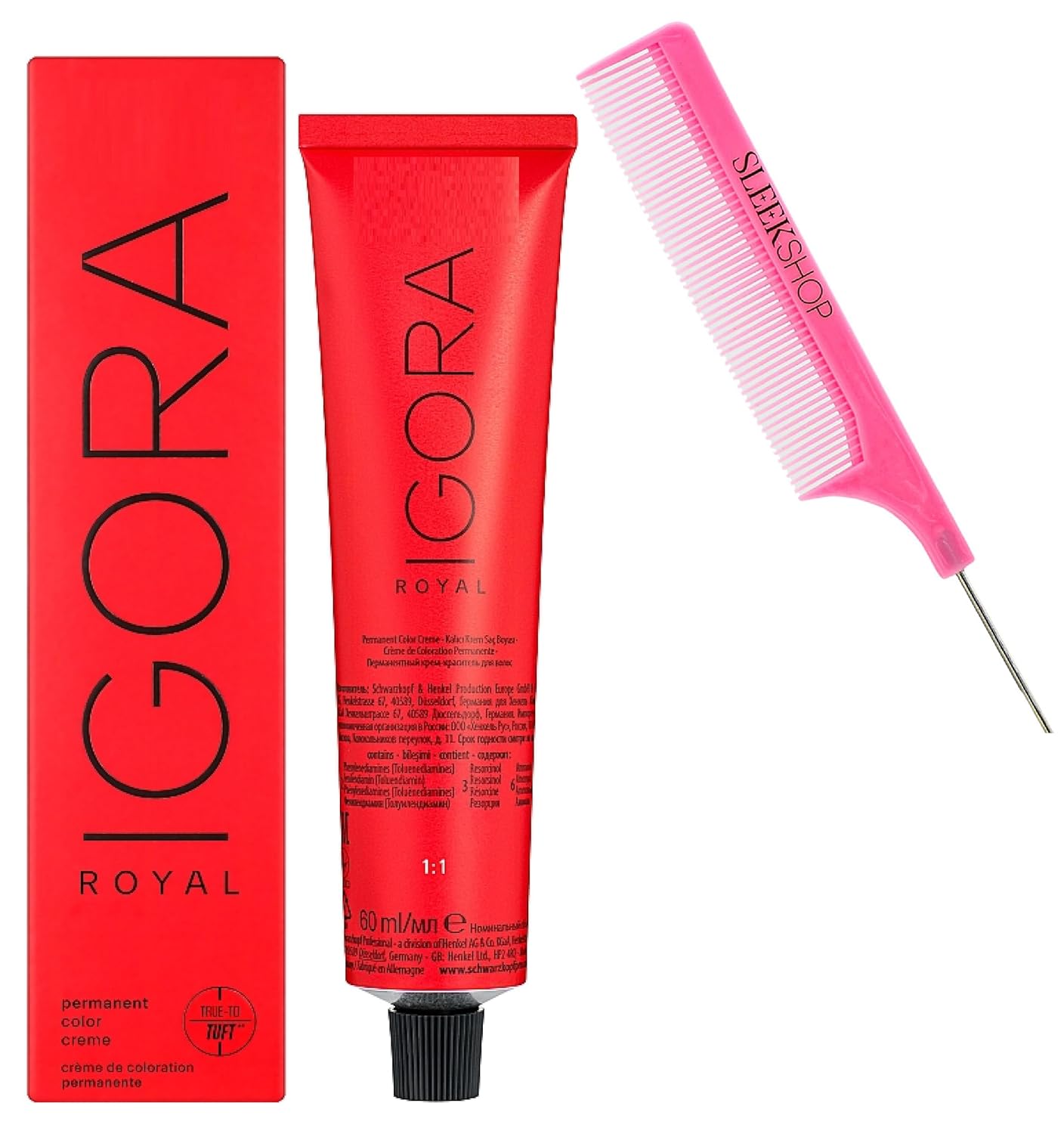 comb  IGORA ROYAL by Schwarzkapf Professional PERMANENT Creme Hair Color Dye, Cream Haircolor, 2024-2025 Version wSIeekshop Argan PINK Comb 6-00 Dark Blonde Natural Extra