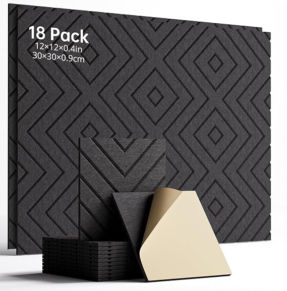 Sound Proof Foam Panels for Walls Self-Adhesive, 18 Pack 12" X 12"