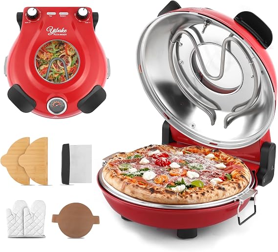 Electric-Pizza-Oven-Indoor, 1200W 31CM Pizza Maker, Red