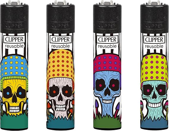 4 X Clipper Lighters (mushroom Skulls)
