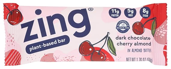 Zing, Dark Chocolate Cherry Almond Bar, 1.8 Ounce