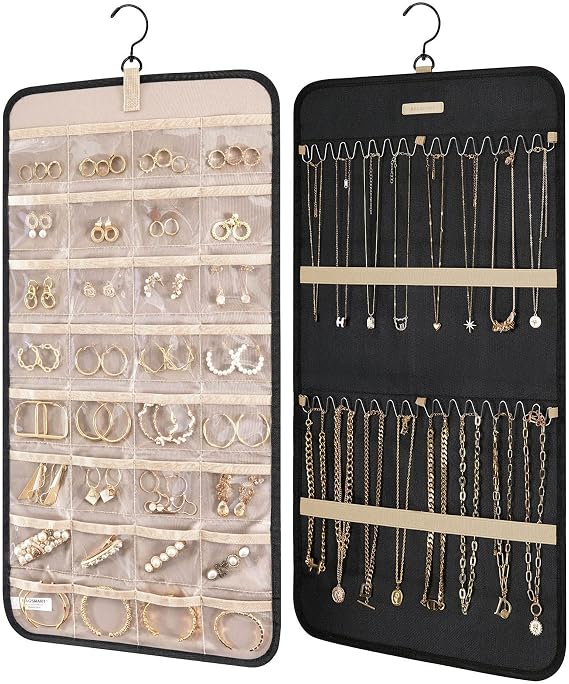 bagsmart Dual-sided Hanging Jewellry Organiser, 32 Pockets, 3 Wavy Hooks