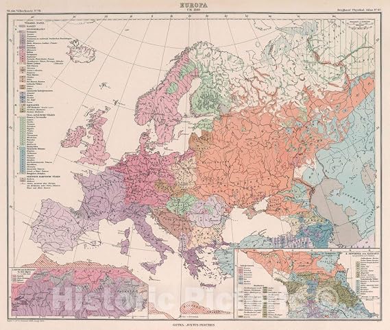 Europe Ethnographic Map 1890 - Berghaus Atlas Historical Map Print - 24in x 20in