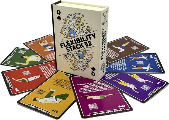 Stack 52 Flexibility Exercise Cards. Learn Static and Dynamic Stretches. | Video Instructions Included. Perfect for Workout Warm Ups and Cooling Down. Increase Joint Range of Motion.
