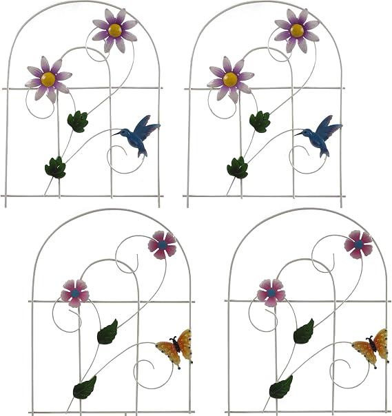Gift Boutique Decorative Painted Metal Garden Fence 4 Pack Flower Design Border Edge Gate for Yard Patio Lawn Landscape and Outdoor Decor