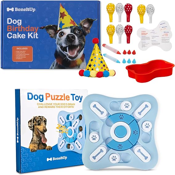 BoneItUp Dog Birthday & Enrichment Toys for Dogs Cake Kit, Treat Maker & Interactive Puzzle Toys for Dogs Bake Healthy Snacks & Boost Mental Stimulation for Puppies