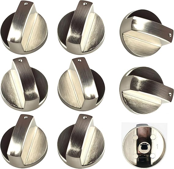 8 Metal Control Knobs, Universal, Outon Gas Stove, Metal Knobs, Silver, for Gas Stove, Oven or Cooktops