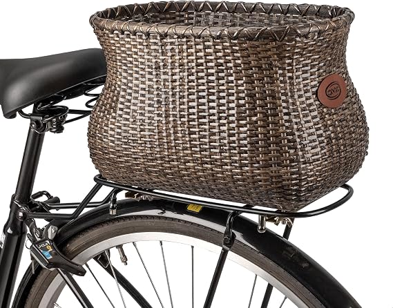 CXWXC Rear Bike Basket - Large Capacity Bike Basket for Beach Cruiser | Handmade Rattan Bicycle Rear Basket with Waterproof Cover