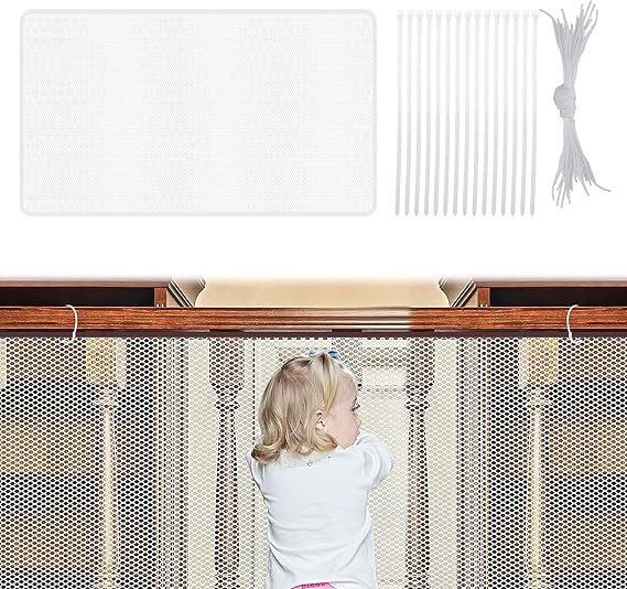 Child Safety Gate Net,300×79cm Safety Gates for Kids,Safety Netting,Stairs Protective Netting,Railing Stairs Netting,Mesh Protection Net,Stair Railing Safety Net for Kids Baby Toys Pets(White)