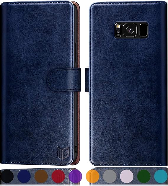 SUANPOT for Samsung Galaxy S8+ /S8 Plus 6.2 inch Leather Wallet Case with RFID Blocking Credit Card Holder, Flip Folio Book PU Cell Phone Cover Shockproof case Pocket for Men Women Dark Blue