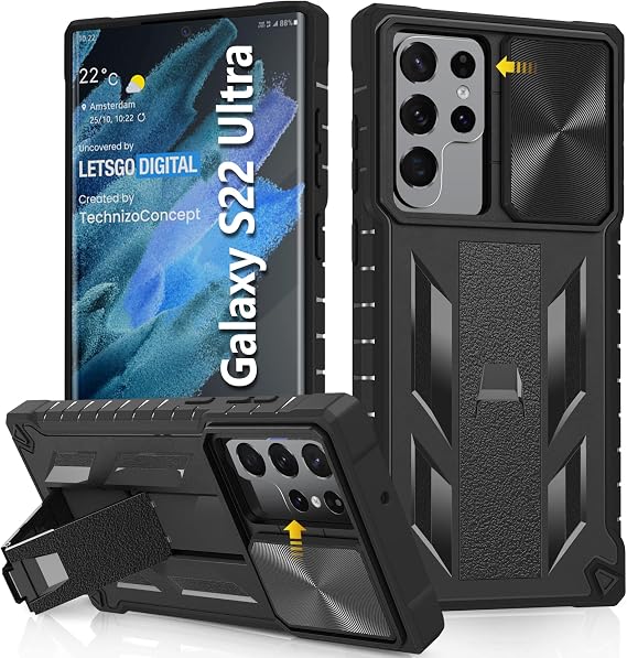 SOiOS for Samsung Galaxy S23 Ultra Case with Kickstand & Slider A-Black