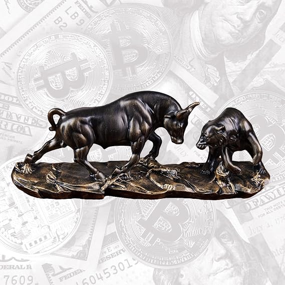 AETVRNI Wall Street Bull Statue Sculpture Stock Market Charging Bull Animal Figurine - Resin Sculpture of Bull VS Bear Ideal Gifts for Financial Investment Managers Investor,Bronze,11in