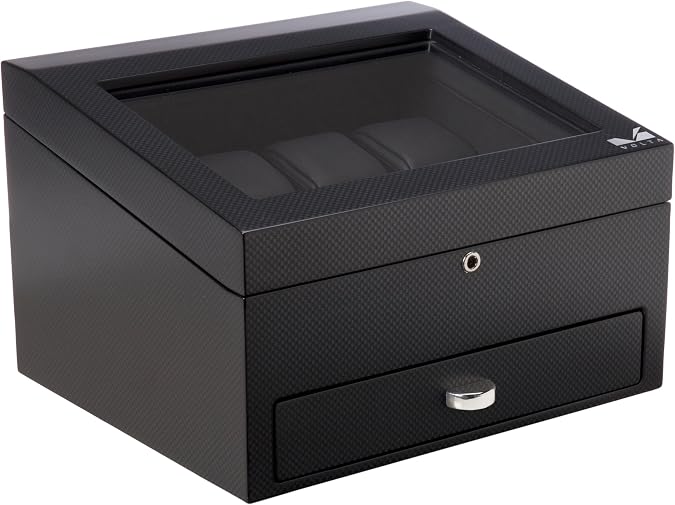 VOLTA Carbon Fiber Watch Case - Black, 8 Watches, Jewelry Drawer, Lockable, Modern Style