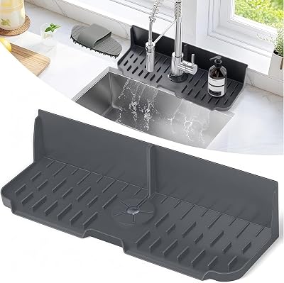 Kitchen Sink Splash Guard,Sink Draining Pad Behind Faucet,Faucet Mat for Kitchen Sink, with a Silicone Brush for Cleaning Drying Mat for Countertop Protect