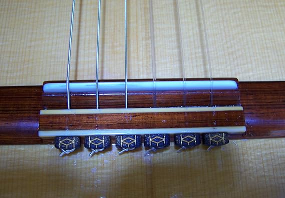 Rosette Diamond Secure Classical Guitar String Ties/New Gold Inlay/Black Bridge Beads