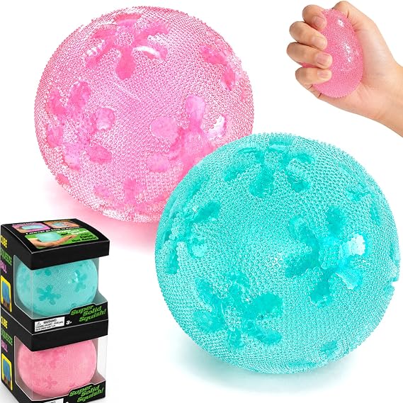 2 Pcs Glowing Fuzz Ball Squishy Stress Ball, Squishy Fuzzball Soft Sensory Squeeze Toys, Anxiety Stress Relief Toys for Adults, Birthday Gift, Party Favors, Stocking Stuffers (Blue & Pink)
