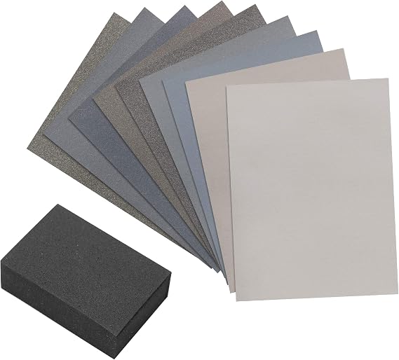 Micro-Mesh 9 Sanding Sheet Introductory Woodworkers Kit with a 2 inch by 3 inch Foam Sanding Block