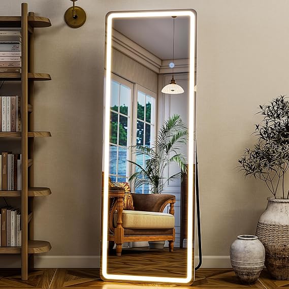 GLSLAND 56" x 20" Full Length Mirror, LED Lighted Floor Standing Mirror