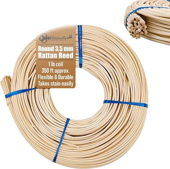 3.5 mm Round Rattan Reed - 1 Pound Coil - Basket Weaving, Wicker Furniture Making and Wicker Repair Supplies - UA-350RR