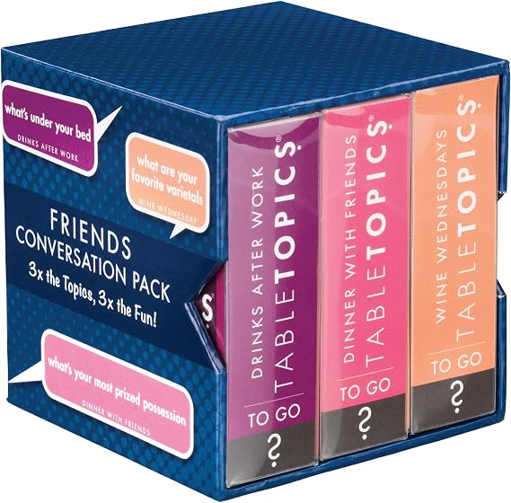 TableTopics Friends Conversation Pack Card Game - 120 Fun Conversation Starter Cards for Adult Parties, Friends Game Nights, or Girls Nights, Getting to Know You Questions, Boxed Set of 3 Topics