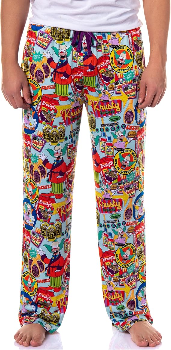 The Simpsons Lounge Pants Men's Krusty Clown Inspired Design Adult Sleep Pajamas