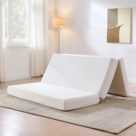 AMERLIFE 6" Twin Tri-Fold Memory Foam Mattress with Cooling Gel | White Folding Guest Mattress, Medium Firm Portable Floor Mattress, Washable Cover, Suit for Murphy Beds, Pressure Relief