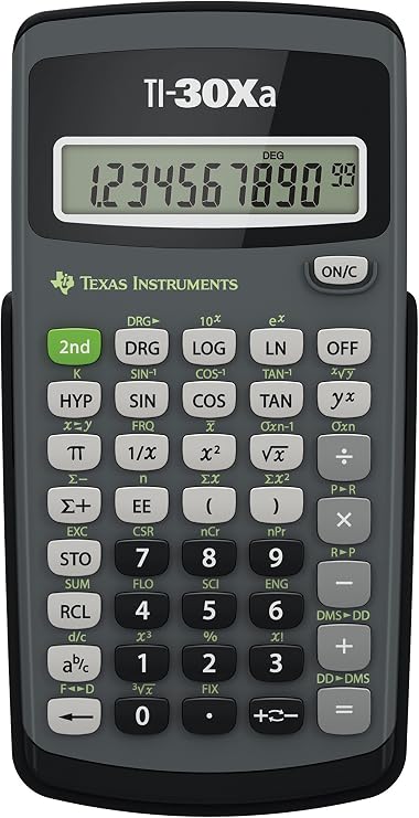 Texas Instruments TI-30 Xa okul hesap makinesi (tek satırlı, 10 haneli, pille çalışır) gri siyah