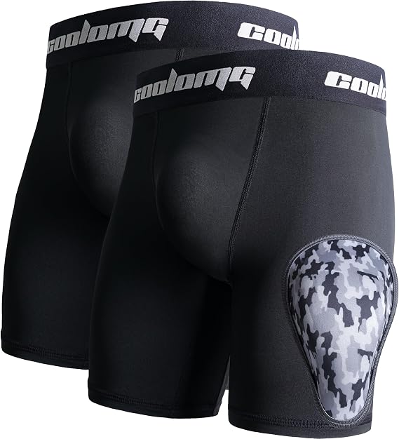 COOLOMG 2-Pack Boys Baseball Underwear with 1 Soft Protective Athletic Cup, Youth Compression Shorts for Football MMA