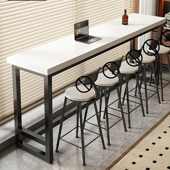 Rectangular Counter Height Bar Table Narrow Long Pub High Top Table with Steel Legs for Kitchen Coffee Shop Dining Room Living Room(White,100x30x105cm)