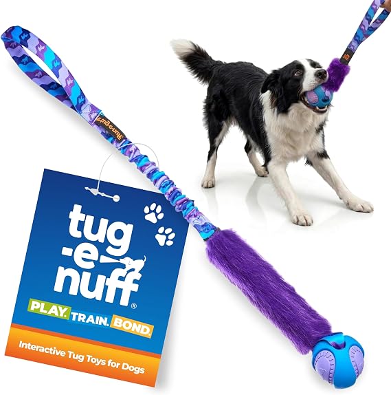 Tug-E-Nuff Fauxtastic PowerBall Bungee Tug (Purple Pattern) Dog Toys, 63 cm