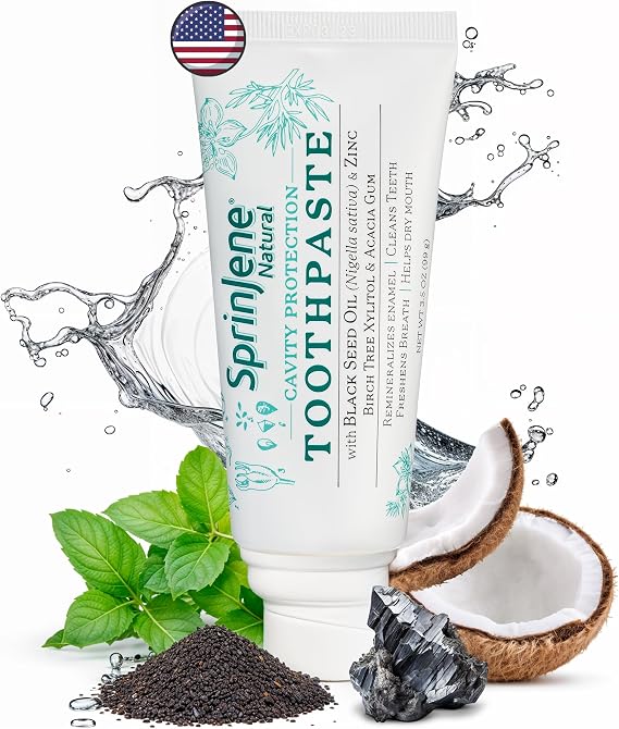 SprinJene Natural Fluoride Toothpaste Natural Toothpaste for Gum Health & Cavity Protection Patented Black Seed Oil & Zinc Formula for Healthy Teeth & Gums Made in the USA (1 Pack)