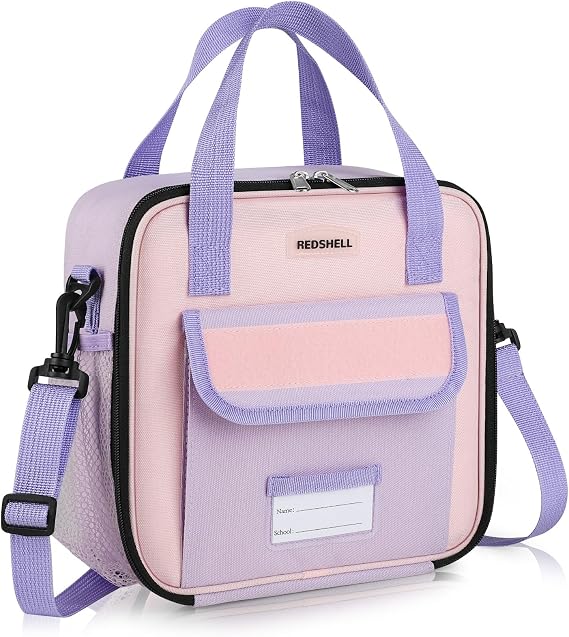 REDSHELL Lunch Box Kids, Large Insulated Lunch Bag for Girls, Purple | Tactical Style, Cooler Lunchbag, Square Toddler Lunchbox, School & Daycare, Lunch Tote, Water Bottle Holder, Adjustable Strap