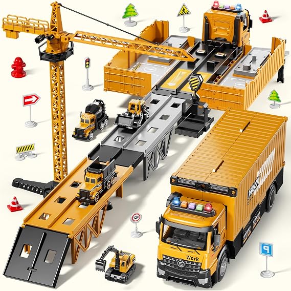 Engineering Vehicle Car, Construction Toys For 3-7 Year Old Boys, Truck Toy Set Toddler Car Digger Toy - Crane Dump Trucks For 3 4 5 6 7 Years Old Boys Gifts