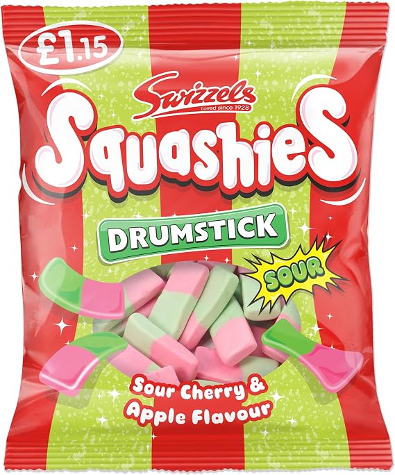 Swizzels Squashies Sweets - Sour Apple and Cherry Flavour (Price Marked) Single Pack 120g