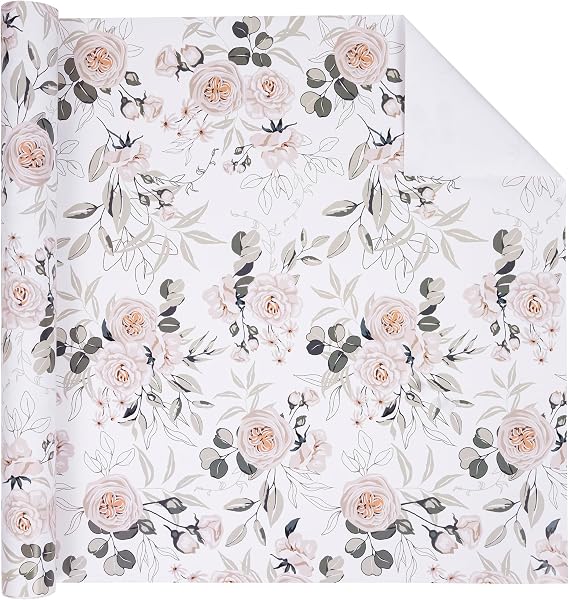 Dtiafu White Wedding Wrapping Paper Roll for Women Her Girls - Reversible Floral Design For Wedding Bridal Shower Holiday Birthday Mothers day(Total 28.5sq.ft)